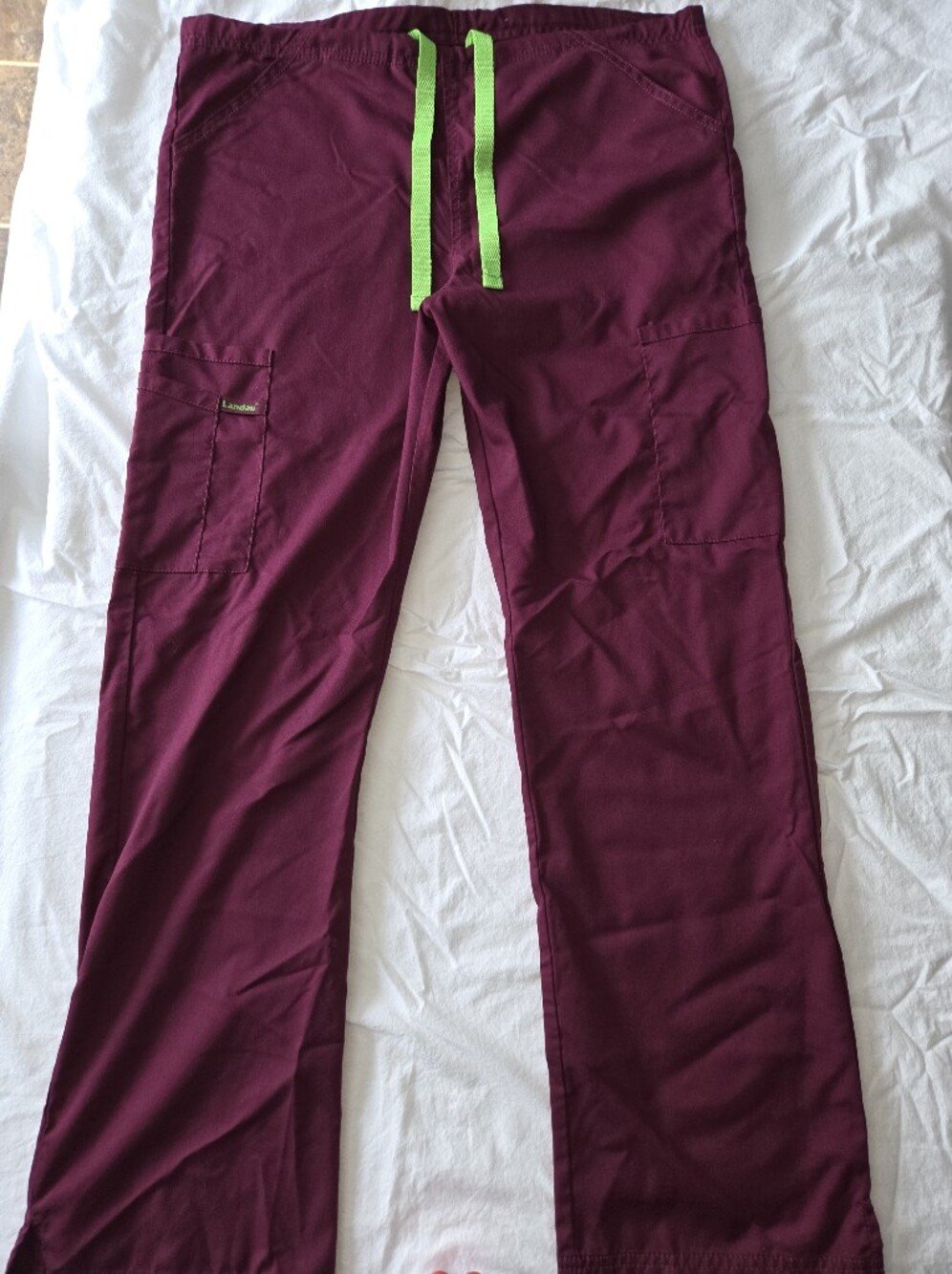 Landau Women's Cargo Pants in Burgundy with Lime Drawstring